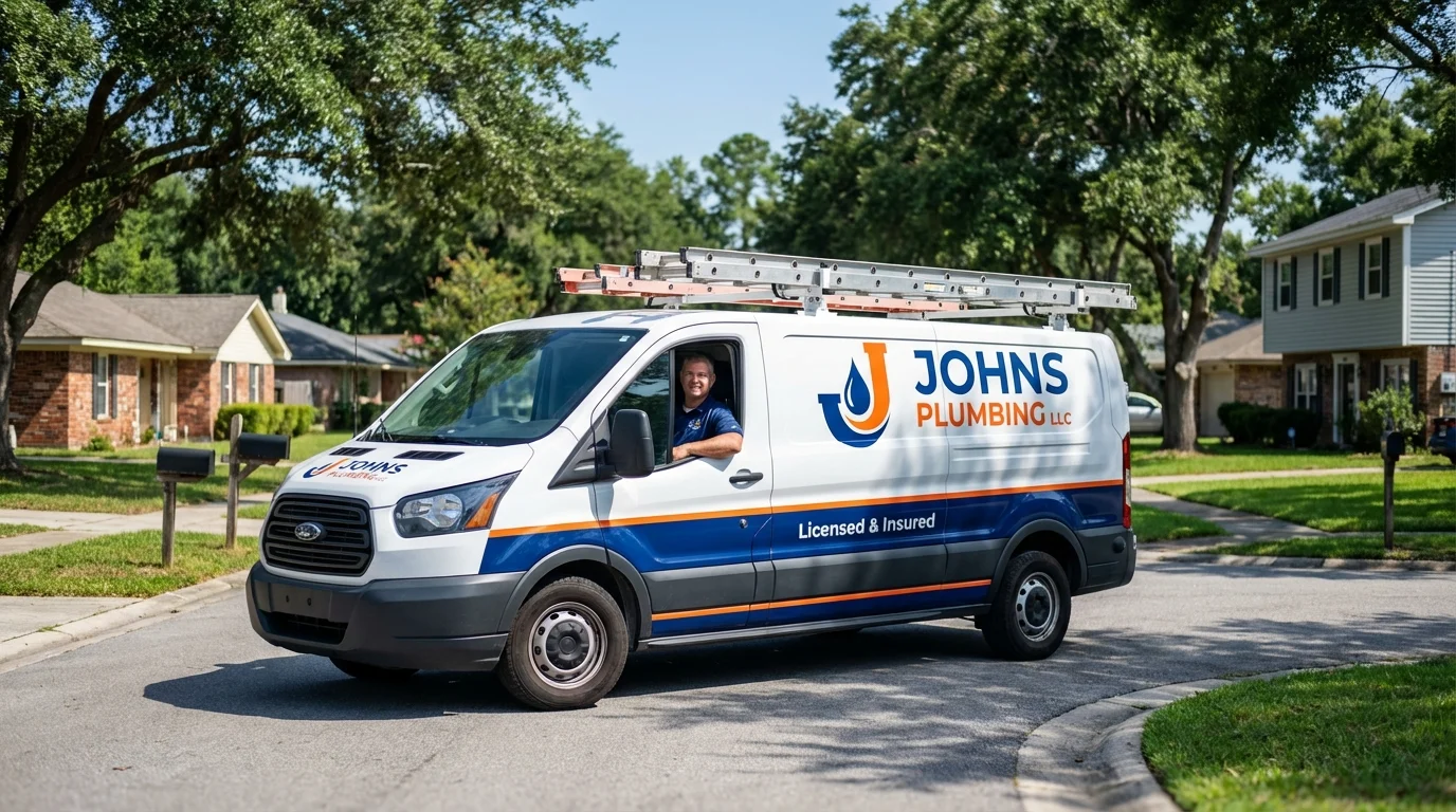 Johns Plumbing LLC service van in Roanoke, IN